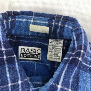 Basic Editions Mens Plaid Long Sleeve Blue Flannel